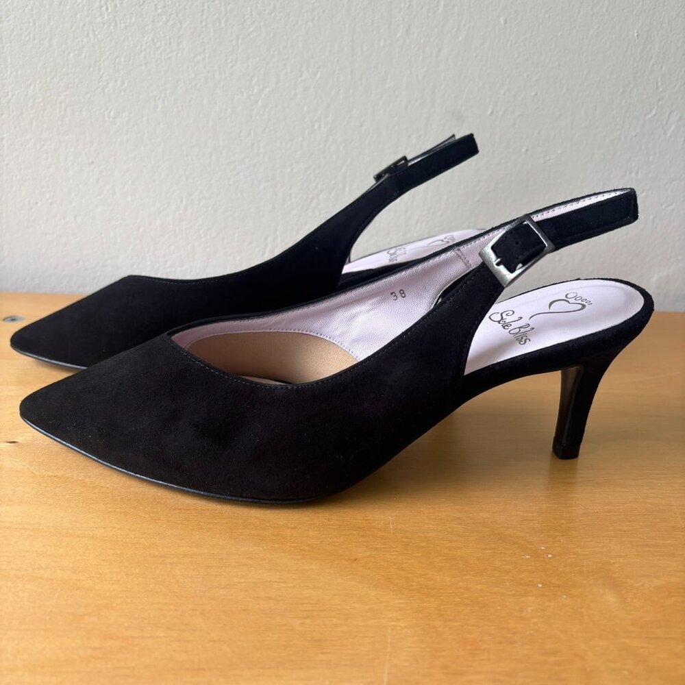 Sole Bliss Audrey Slingback Suede Pumps Mid Heel